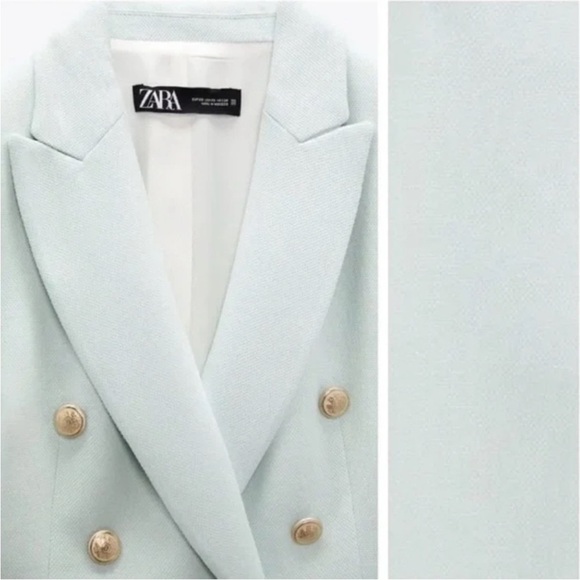 Zara women’s mint Green Double-Breasted long Blazer coat sz small preloved - Picture 8 of 16